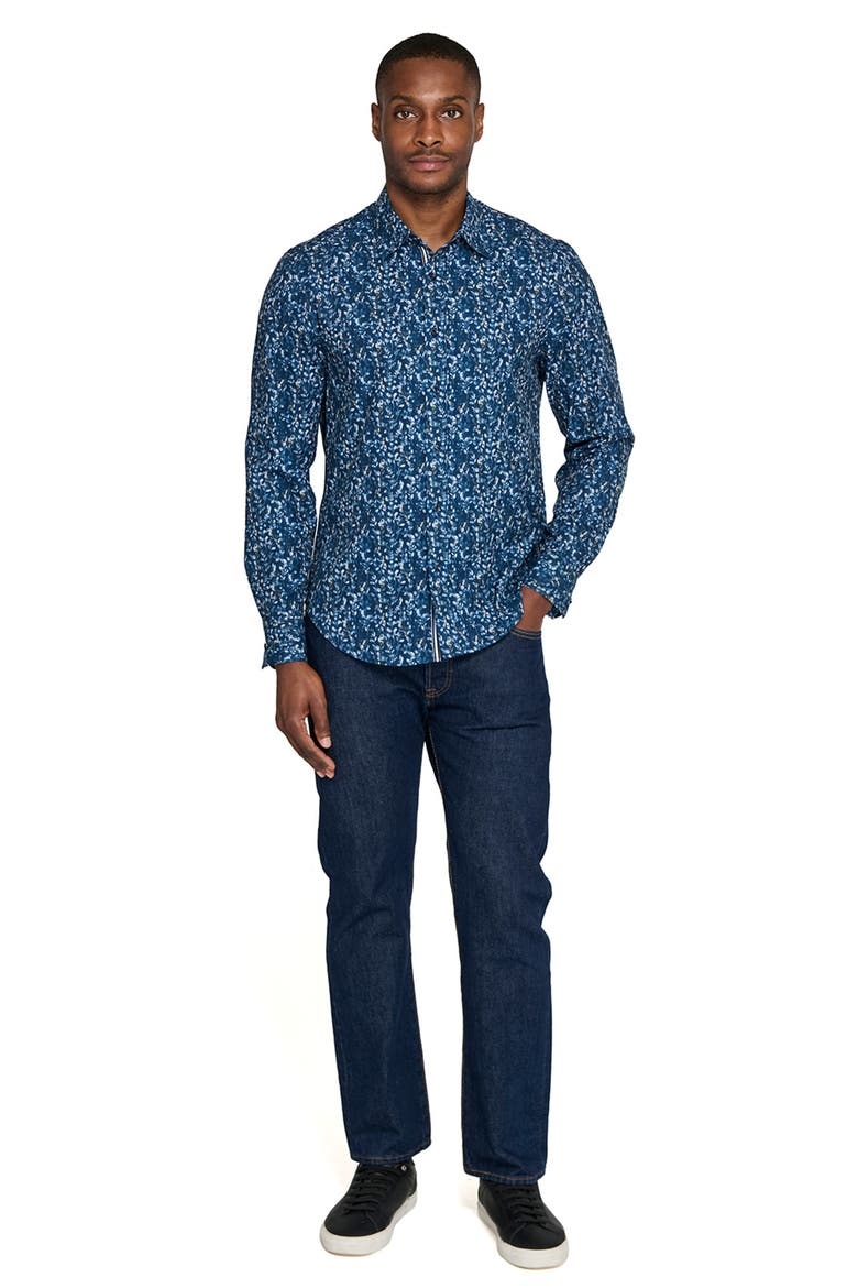 Stems Print Woven Long Sleeve Basic, Alternate, color, NAVY