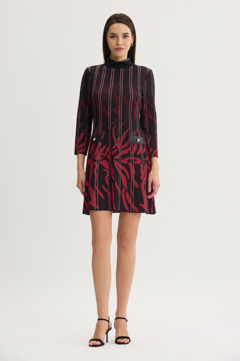 Animal Print Trim Soft Knit Dress