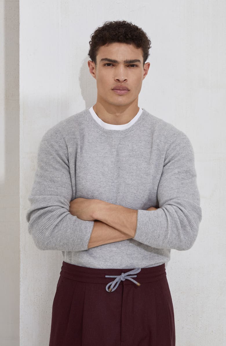Brunello Cucinelli English Rib knit sweater, Alternate, color, Pebble