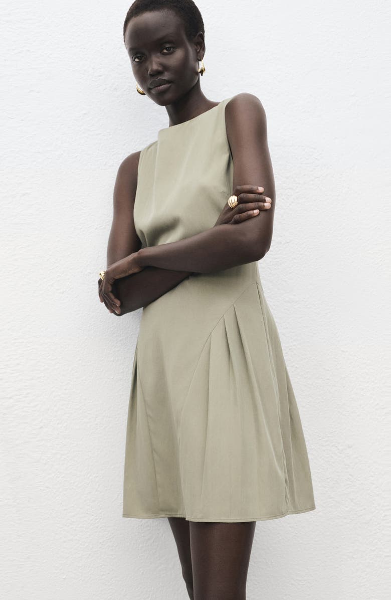 MANGO Pleated Sleeveless Minidress, Alternate, color, Khaki Green