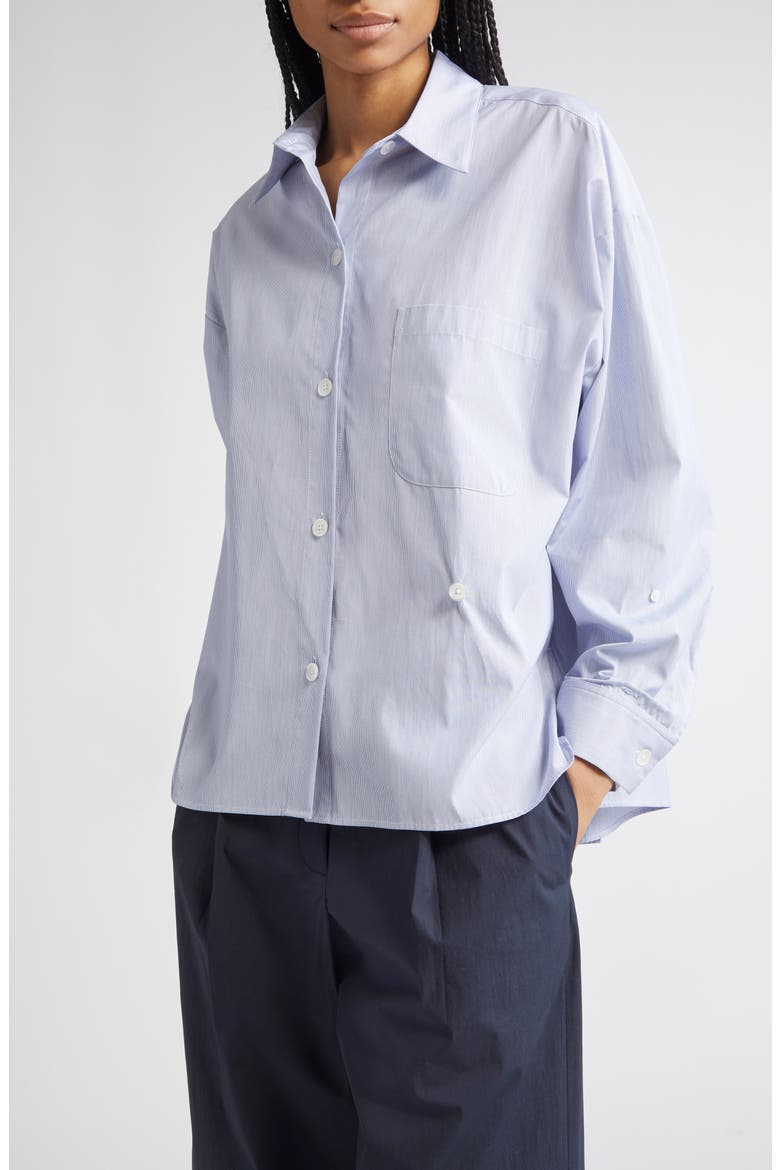 New Earl Pinstripe Button-Up Shirt, Alternate, color, WHITE / BLUE