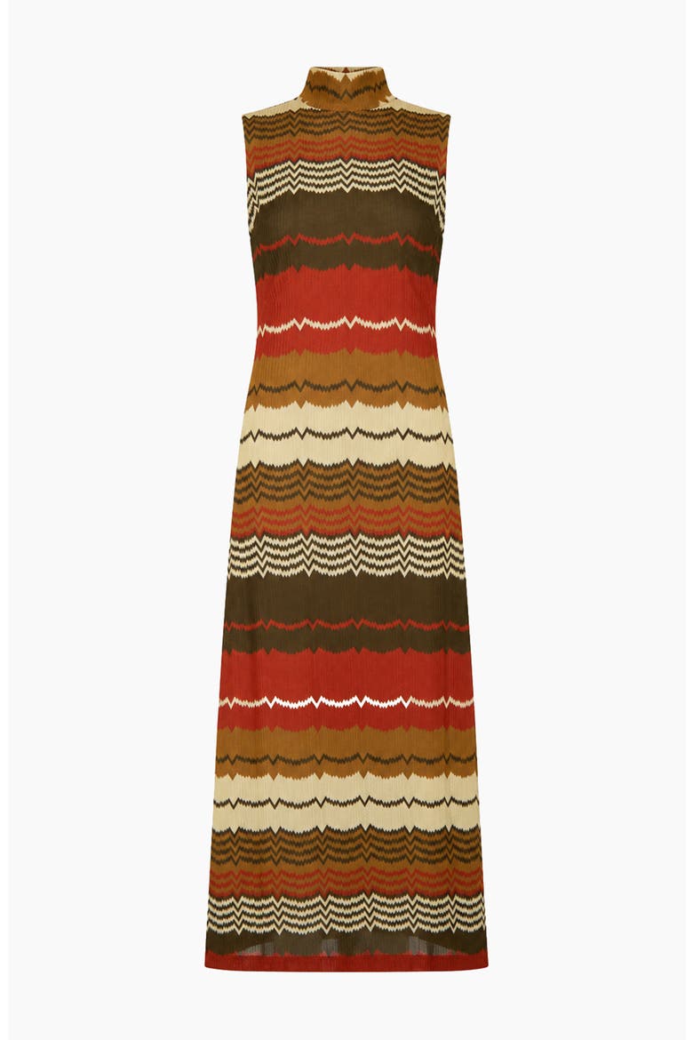 Colorblock Zigzag Knit Mock-Neck Sleeveless Maxi Dress, Alternate, color, Bone