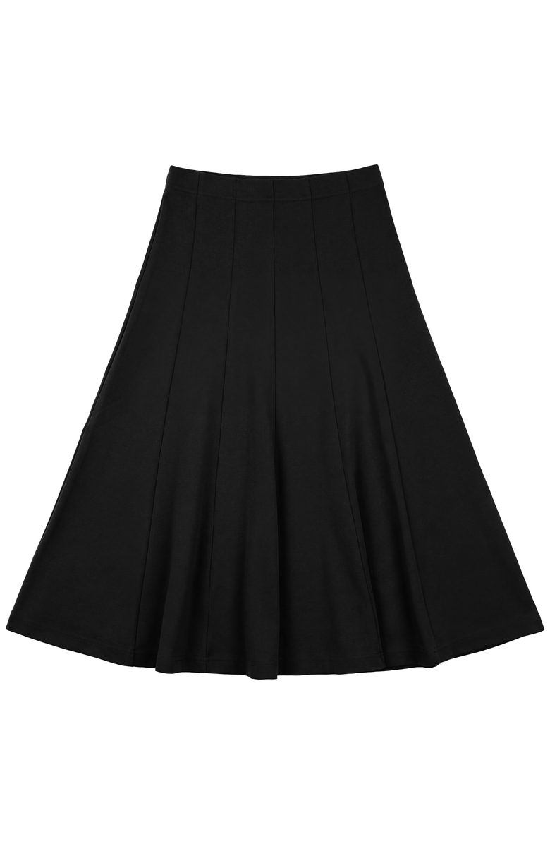 5 Stars Fine Rib Panelled Elastic Waist Midi Skirt, Main, color, Black