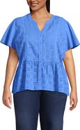Lands' End Short Sleeve Mixed Media Eyelet Top