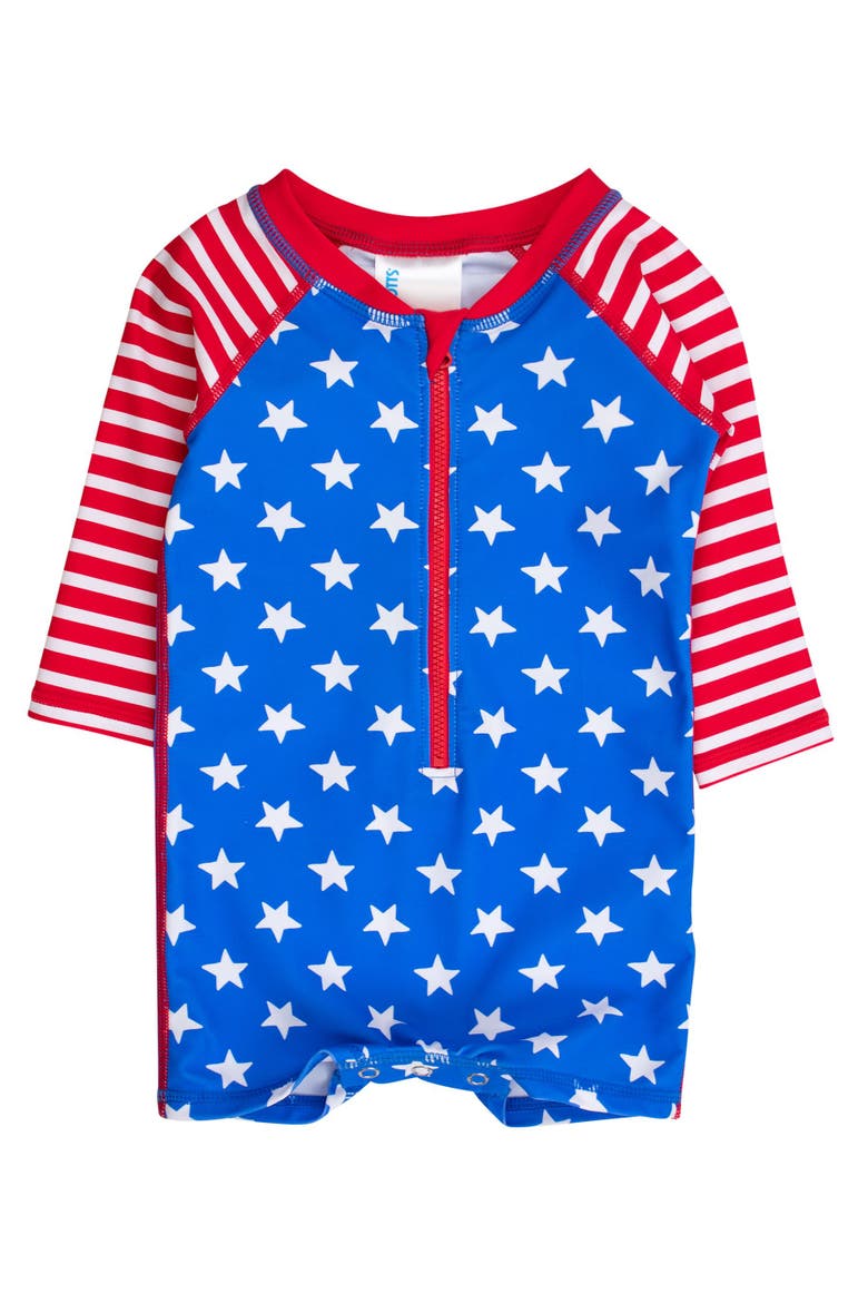 Boys Long Sleeve One Piece Rash Guard, Main, color, Stars & Stripes