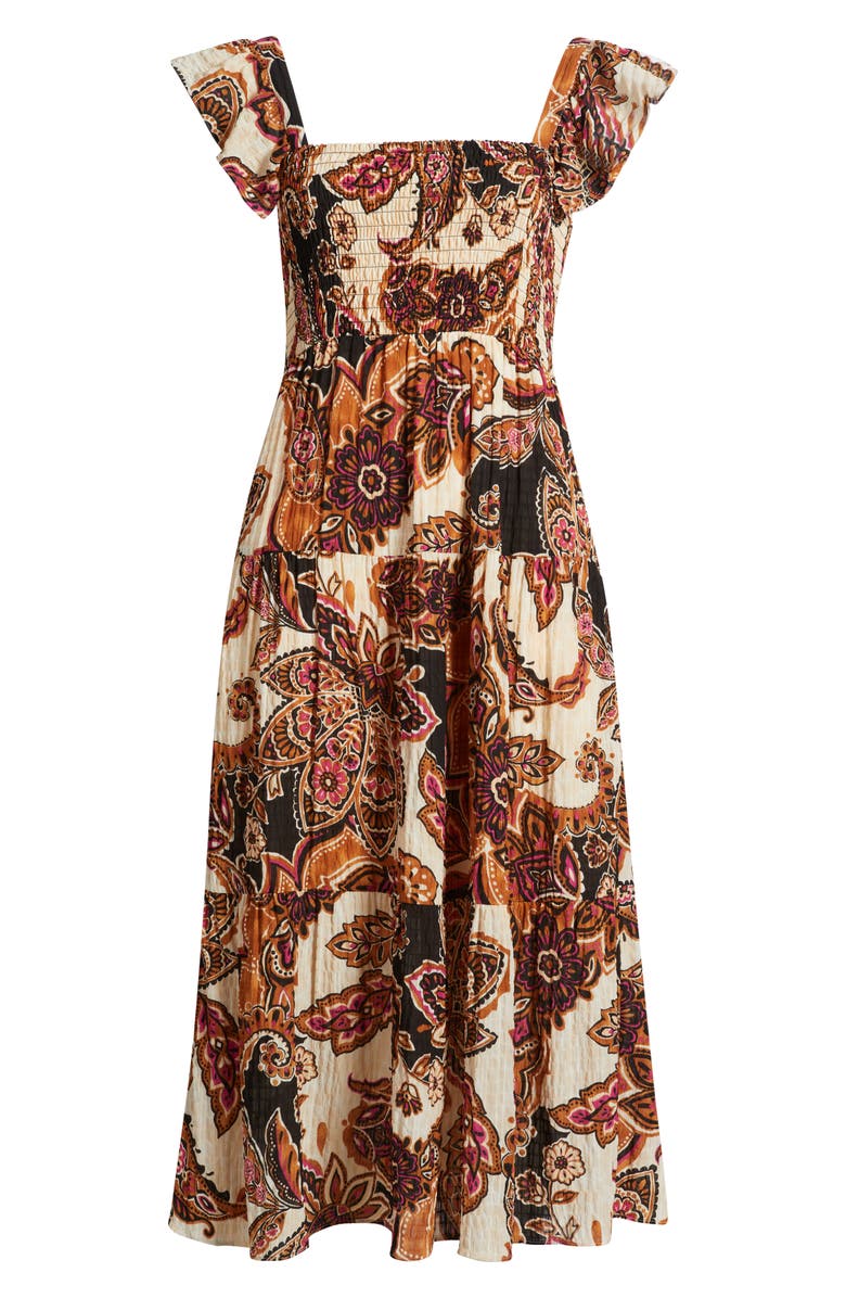 Vince Camuto Paisley Tiered Midi Sundress, Alternate, color, Brown Mult