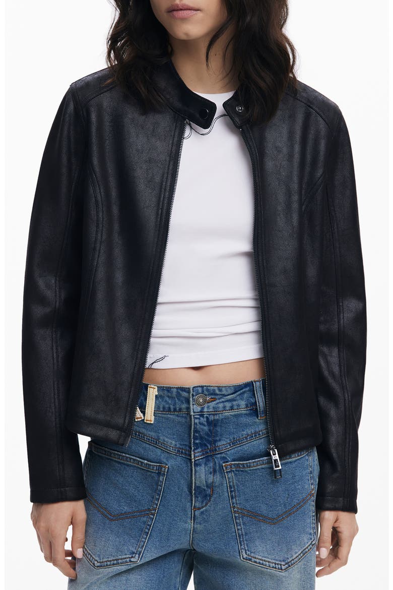 Faux Leather Jacket, Main, color, BLACK