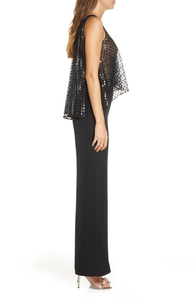 SHO by Tadashi Shoji Sequin Overlay Wide Leg Jumpsuit, Alternate, color,