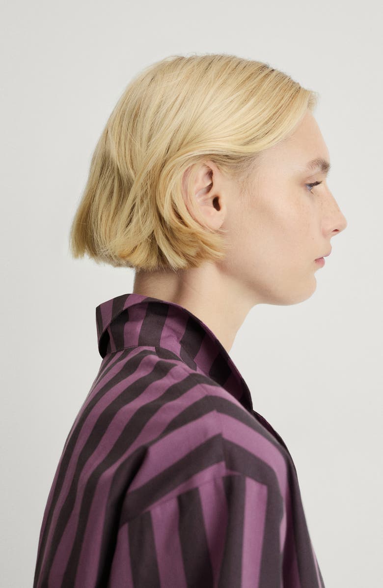 MANGO Stripe Cotton Pajama Top, Alternate, color, Plum