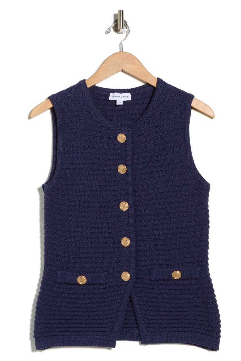 Buttoned Sweater Vest, Alternate, color, NAVY
