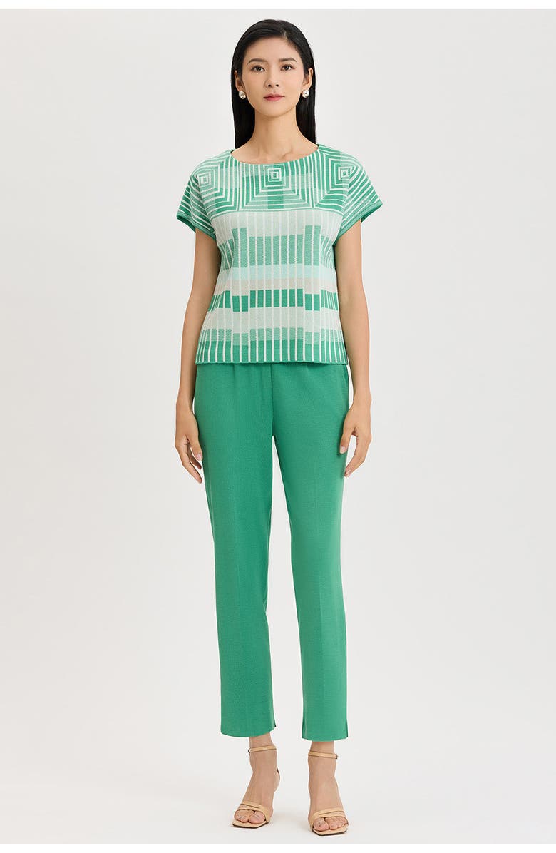 Ming Wang Geometric Jacquard Soft Knit Top, Alternate, color, Kelly Green/Euca/Lime/Ivory