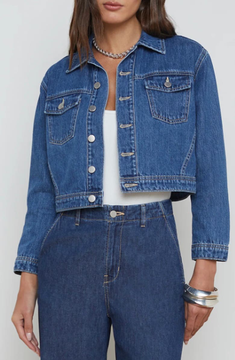 L'AGENCE Koda Crop Denim Jacket, Main, color, 