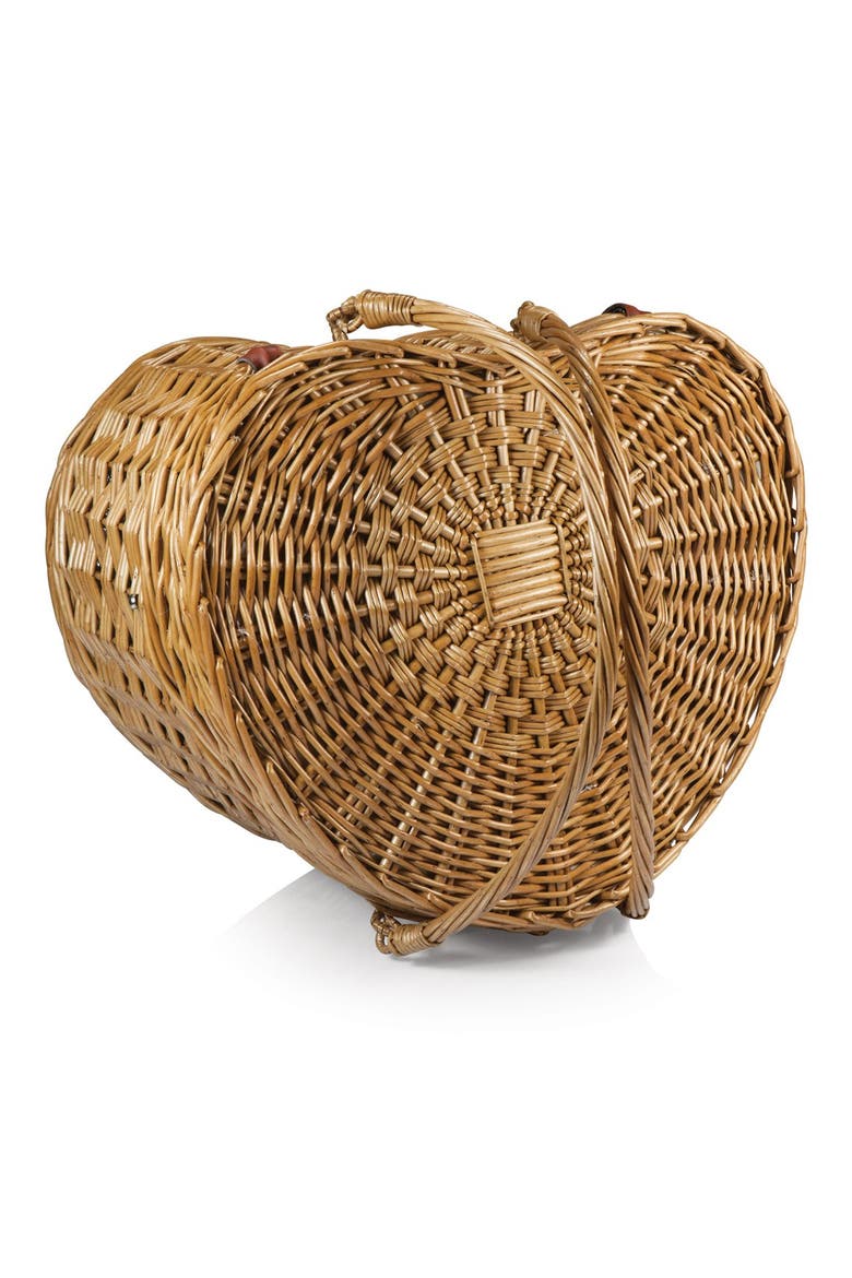Heart Shaped Wicker Picnic Basket, Alternate, color, BROWN