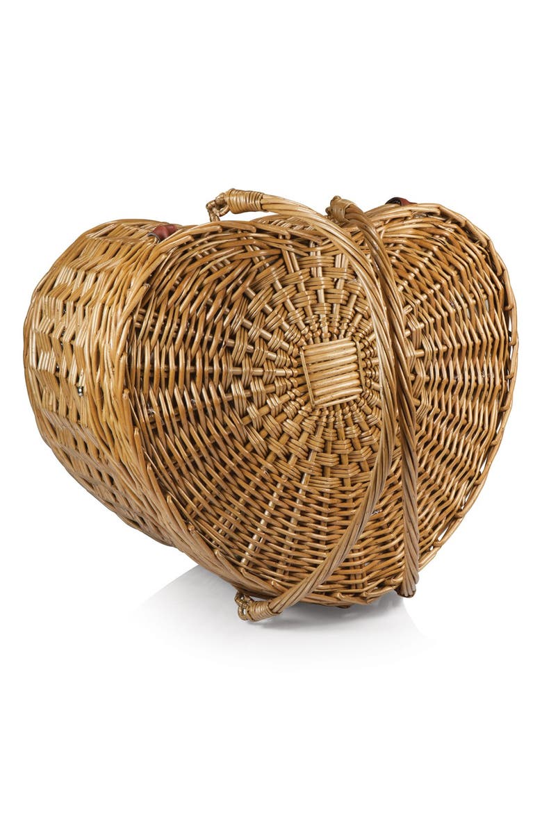 Picnic Time Heart Shaped Wicker Picnic Basket, Alternate, color, Brown