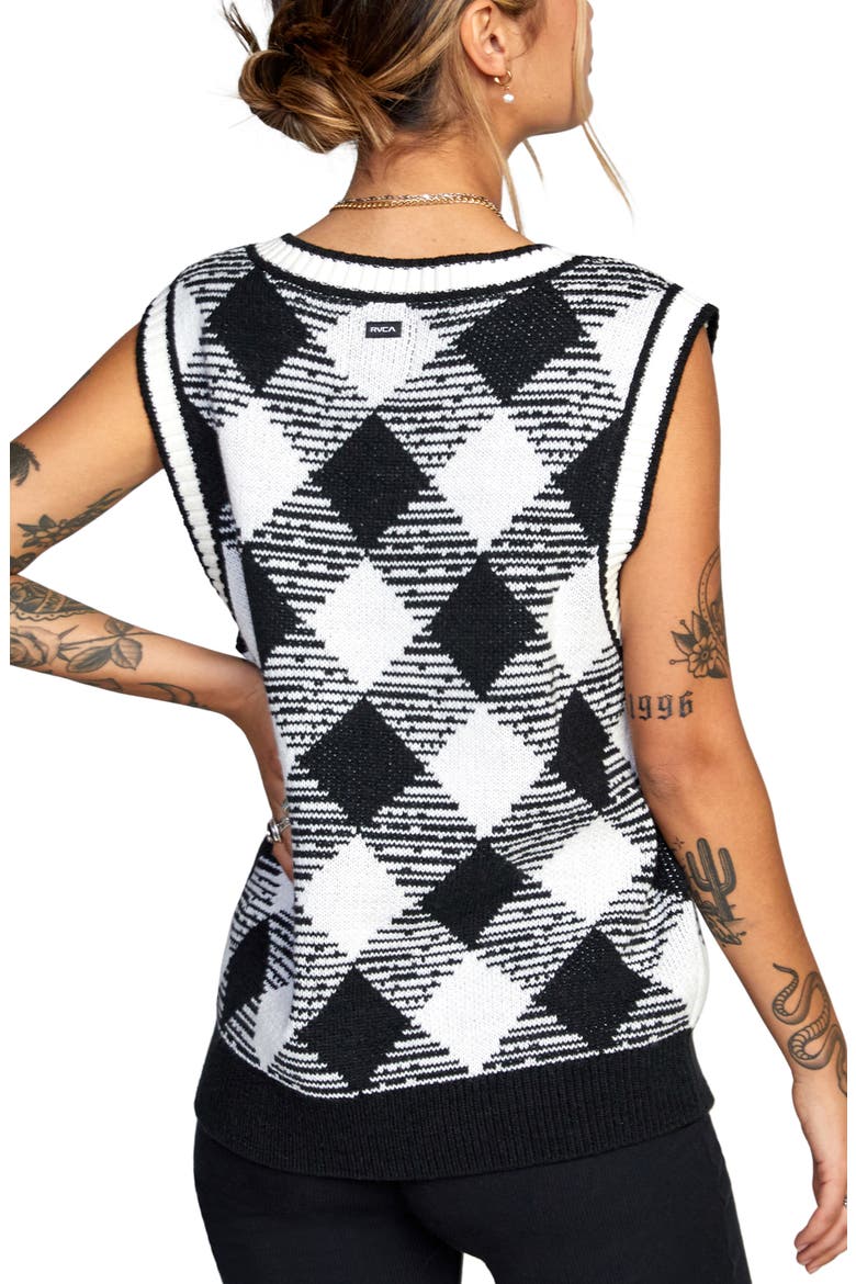 Forget Me Not Argyle Sweater Vest, Alternate, color, RVCA BLACK