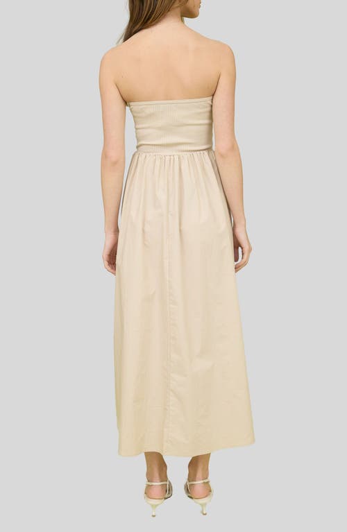 Blu Pepper Mixed Media Strapless Midi Dress In Neutral