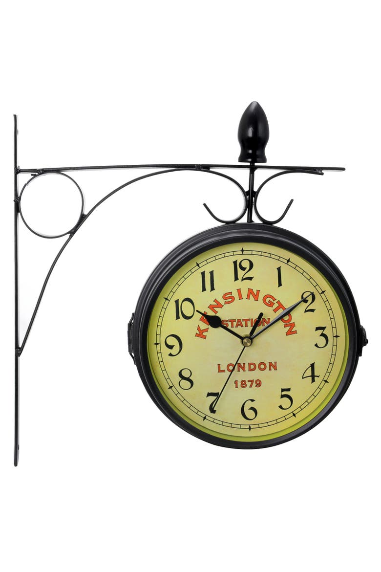 Double Sided Wall Clock Vintage Mount Station Clock, Alternate, color, Black