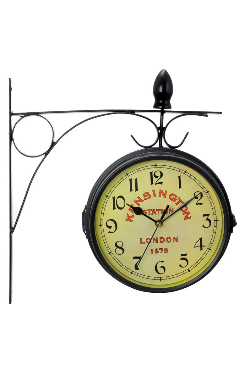 Bedford Clock Collection Double Sided Wall Clock Vintage Antique-Look Mount Station Clock, Alternate, color, Black