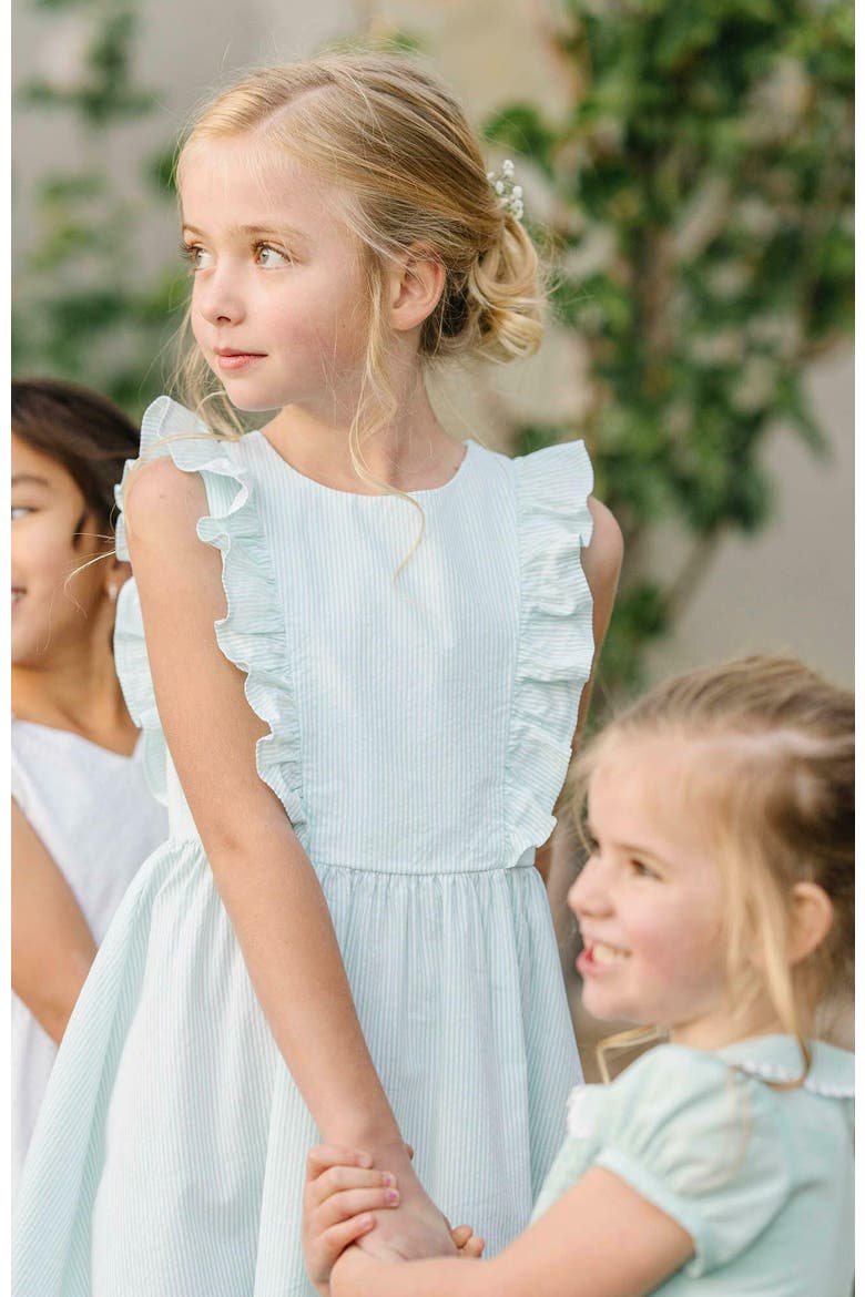 Girls' Organic Flutter Sleeve Open Back Dress, Toddler, Alternate, color, Mint Seersucker