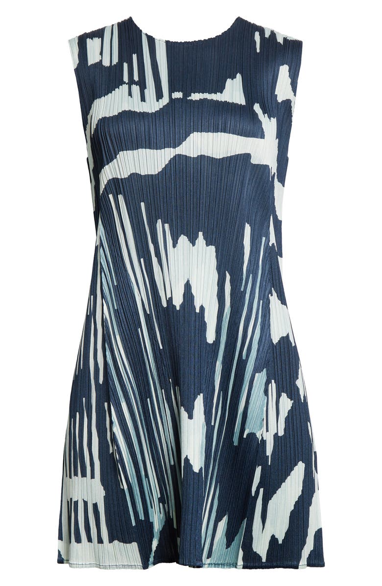 Pleats Please Issey Miyake Refraction Print Pleated Sleeveless Dress, Alternate, color, Grayish Navy