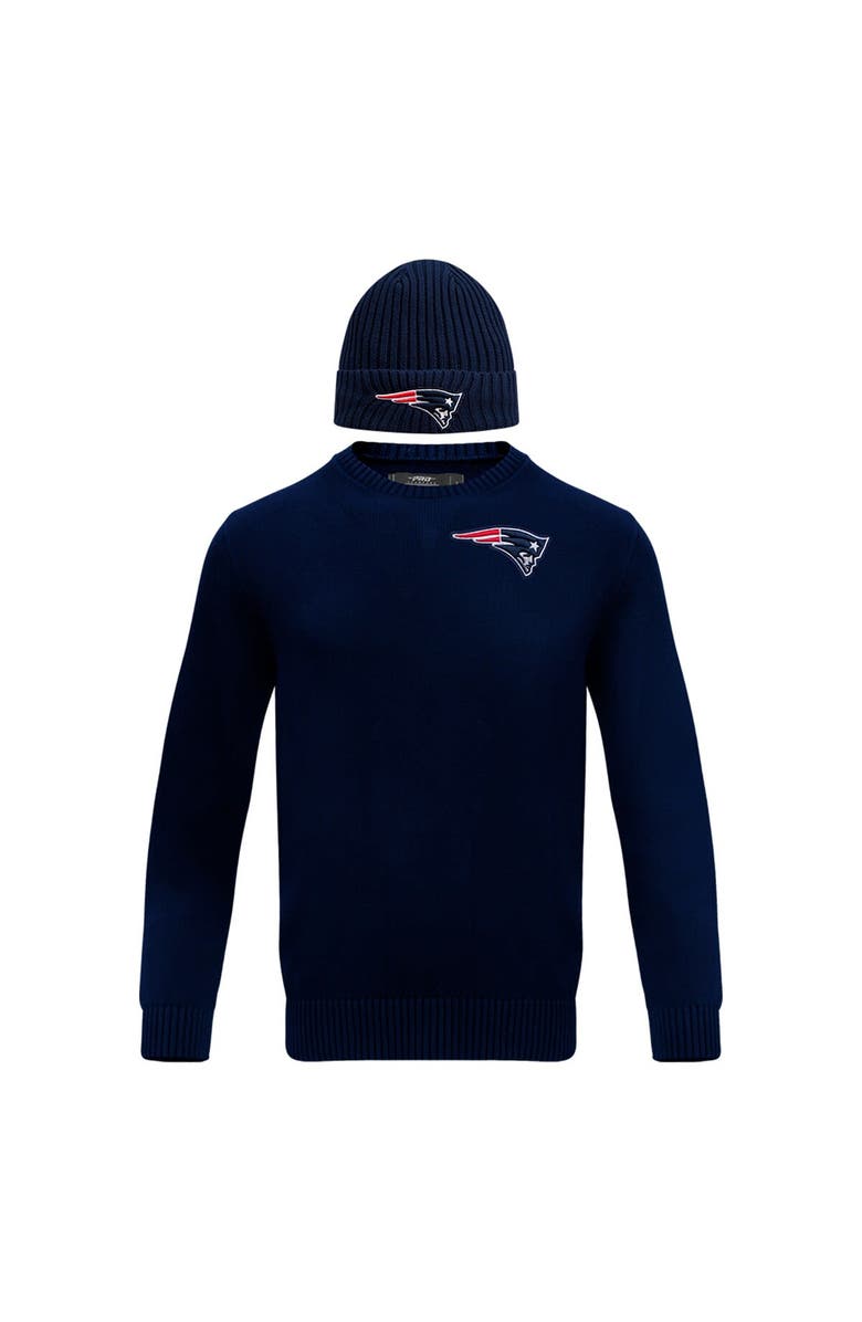 PRO STANDARD Men's Pro Standard Navy New England Patriots Crewneck Pullover Sweater & Cuffed Knit Hat Box Gift Set, Alternate, color, Navy