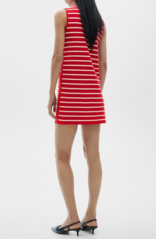 Shop Mango Stripe Side Button Dress In Red