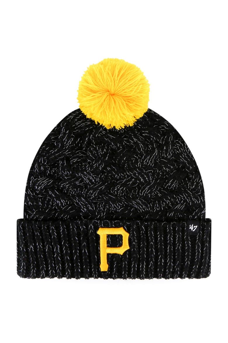 Women's '47 Black Pittsburgh Pirates Knit Cuffed Hat with Pom, Main, color, Black