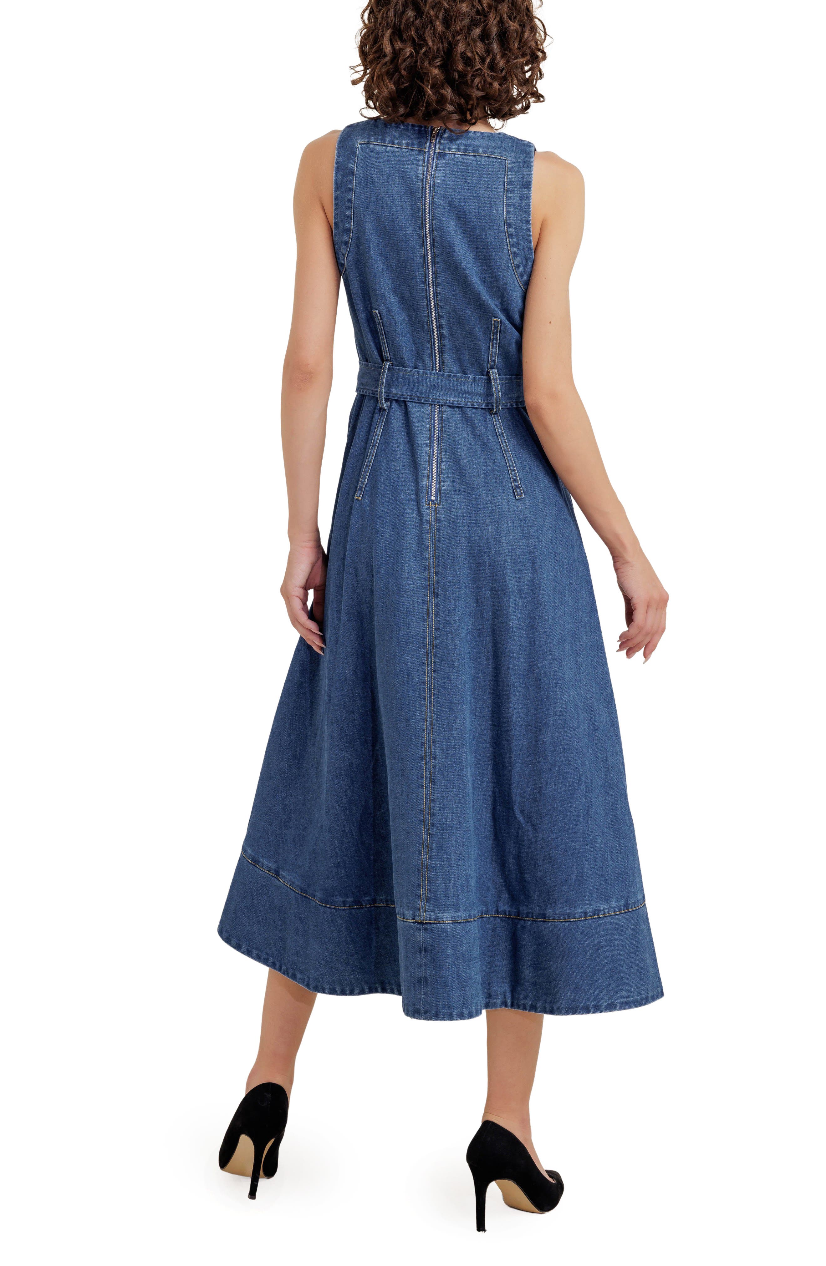 Sleeveless Belted Denim Dress - image 2