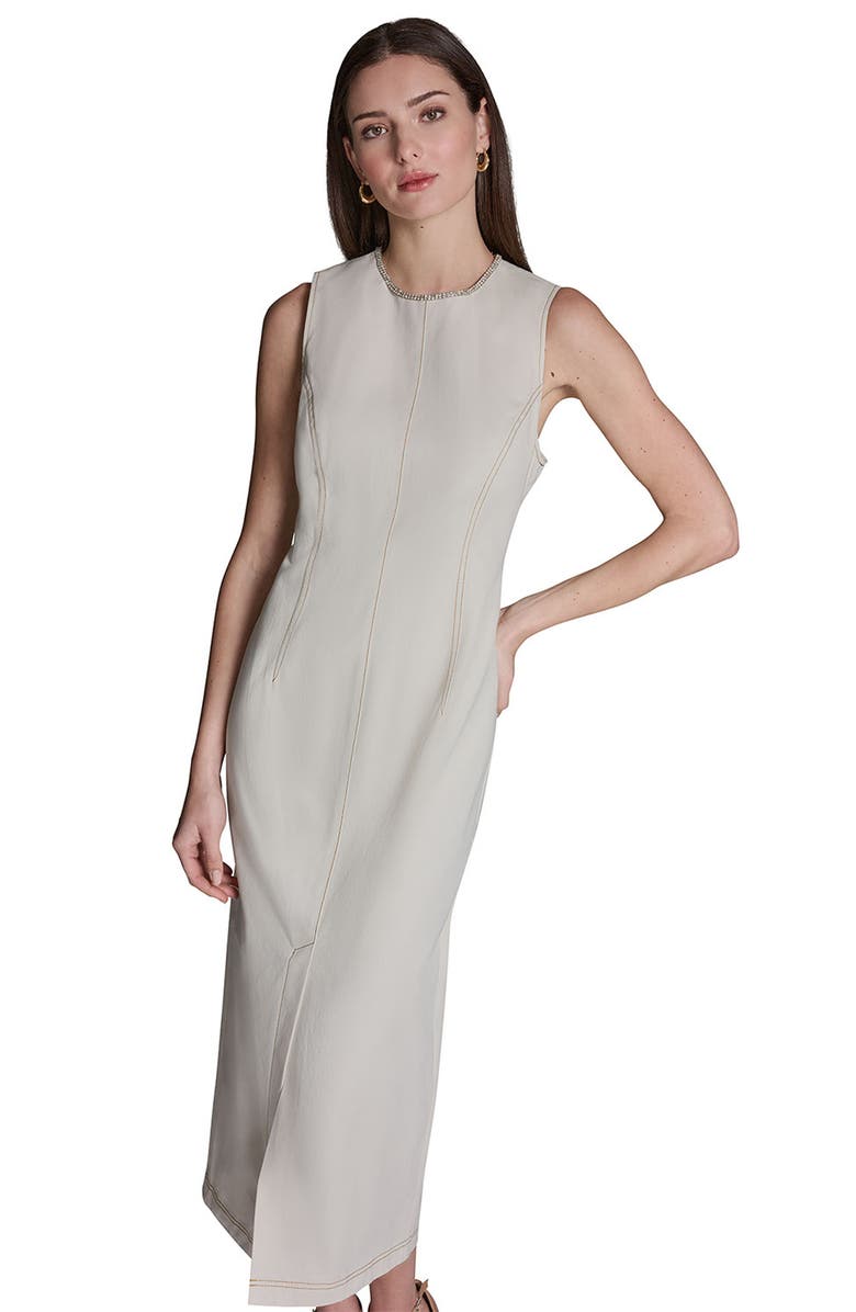 BCBG Jewel Neck Sheath Midi Dress, Alternate, color, Ecru