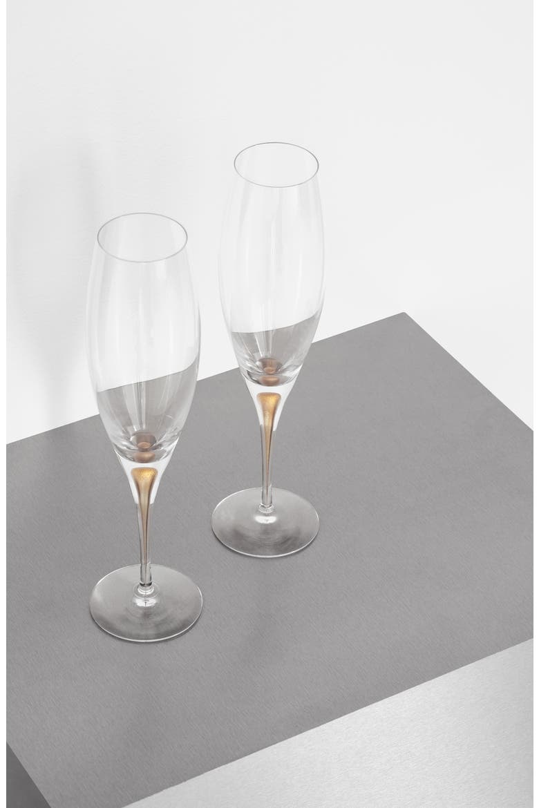 Intermezzo Gold Set of 2 Champagne Glasses, Alternate, color, GOLD