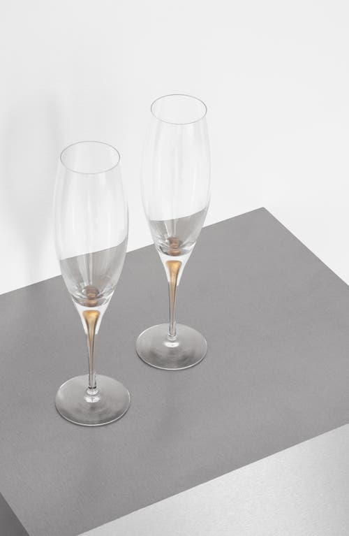Orrefors Intermezzo Gold Set Of 2 Champagne Glasses In Gold