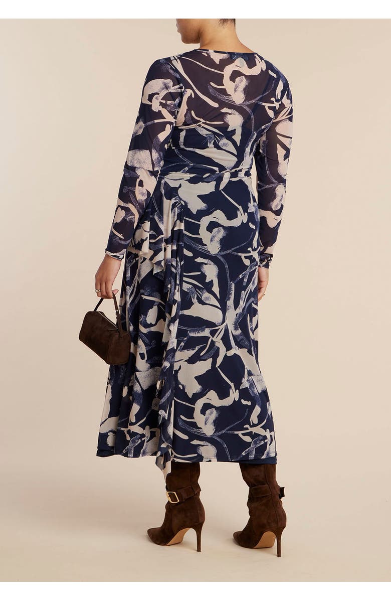 ELOQUII Asym Printed Midi Dress, Alternate, color, Ink Blotch Navy