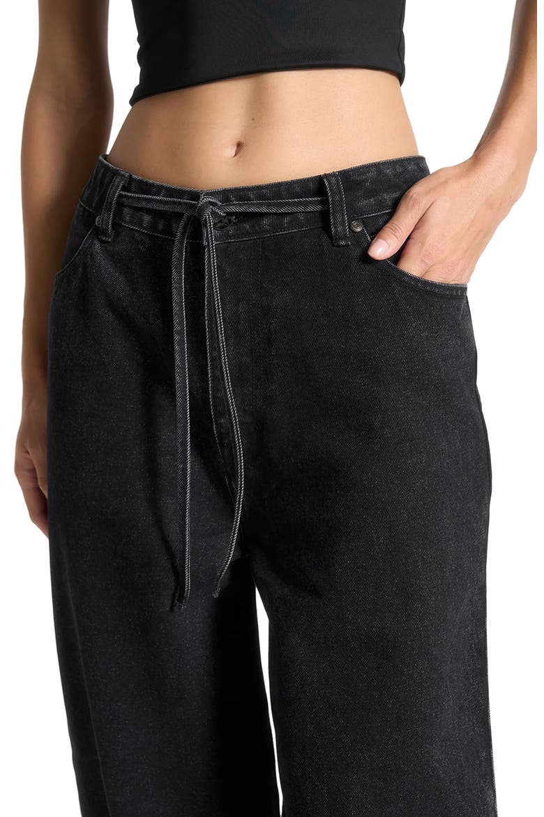 Faye Wide Mid Rise Jeans with Tie Waist, Alternate, color, Washed Black