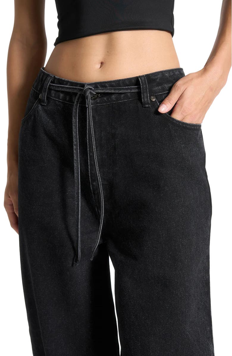 Manière De Voir Faye Wide Mid Rise Jeans with Tie Waist, Alternate, color, Washed Black