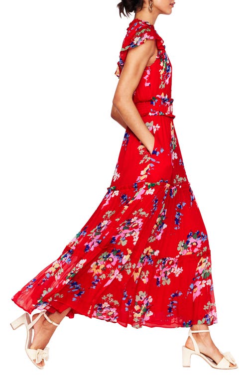 Shop Boden Pleat & Ruffle Floral Print Dress In Red