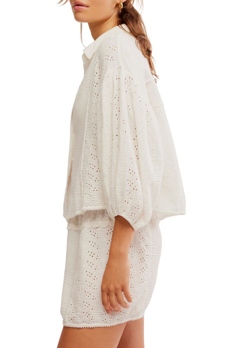Free People Full Bloom Eyelet Detail Cotton Button-Up Shirt, Alternate, color, 