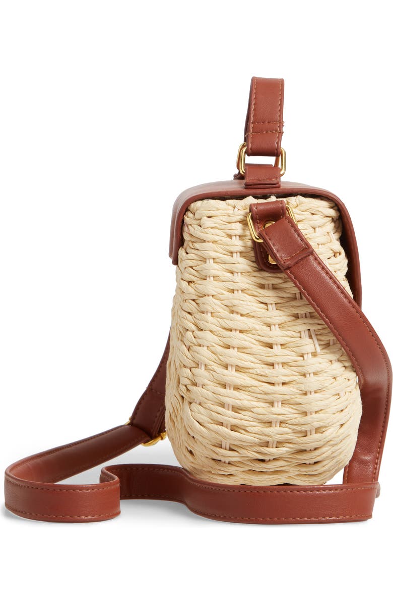 La Double 7 Faux Leather Trim Straw Saddle Bag, Alternate, color,