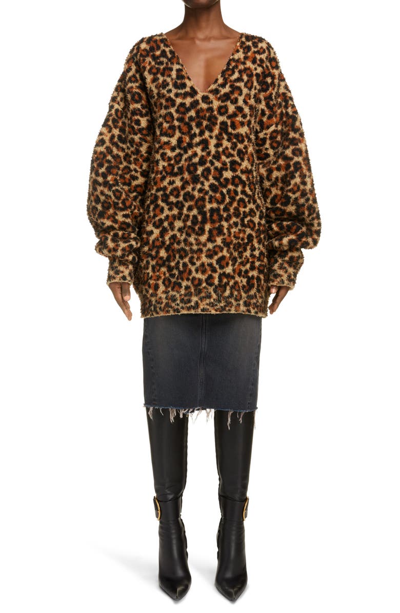Balenciaga Brushed Leopard Print Sweater, Alternate, color,