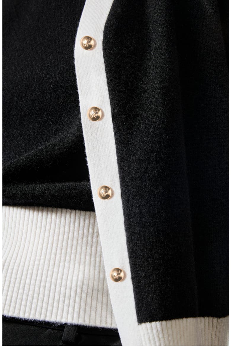 Women's Gemini Cashmere Cardigan with Contrasting Hem, Alternate, color, Black