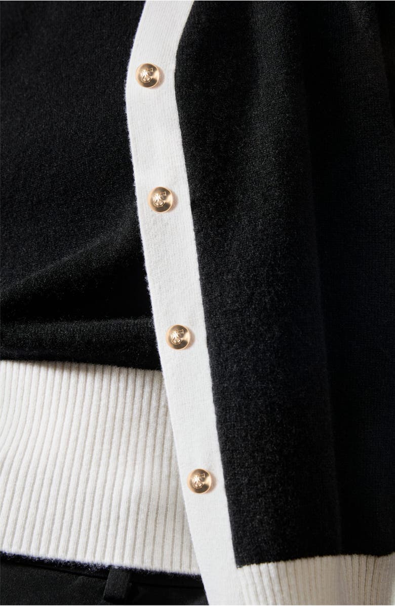 Lilysilk Gemini Cashmere Cardigan with Contrasting Hem, Alternate, color, Black