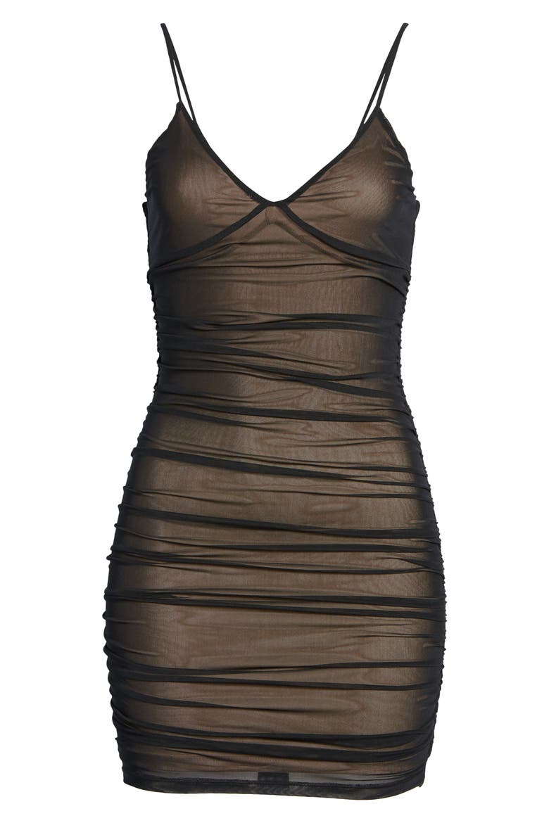 Ruched Mesh Dress, Alternate, color, BLACK