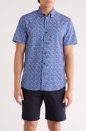 CONSTRUCT Slim Fit Floral Leaf Print Short Sleeve Button-Down Shirt