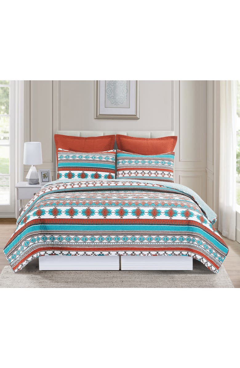 C&F Home Aqua Valley Cotton Quilt Set  - Reversible and Machine Washable, Alternate, color, Orange