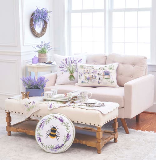 C & F Home C&f Home Lavender Bee Wreath Round Embroidered Throw Pillow, 16" X 16" In Multi