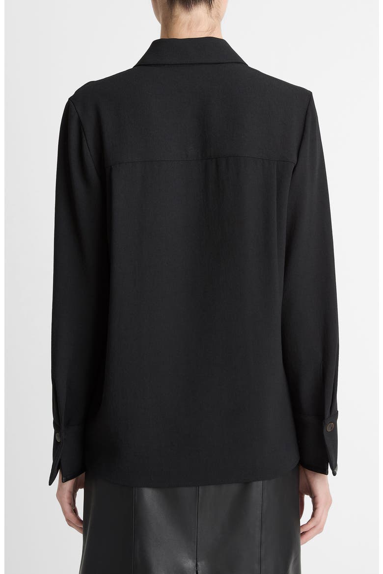 Faux Leather Trim Button-Up Shirt, Alternate, color, BLACK