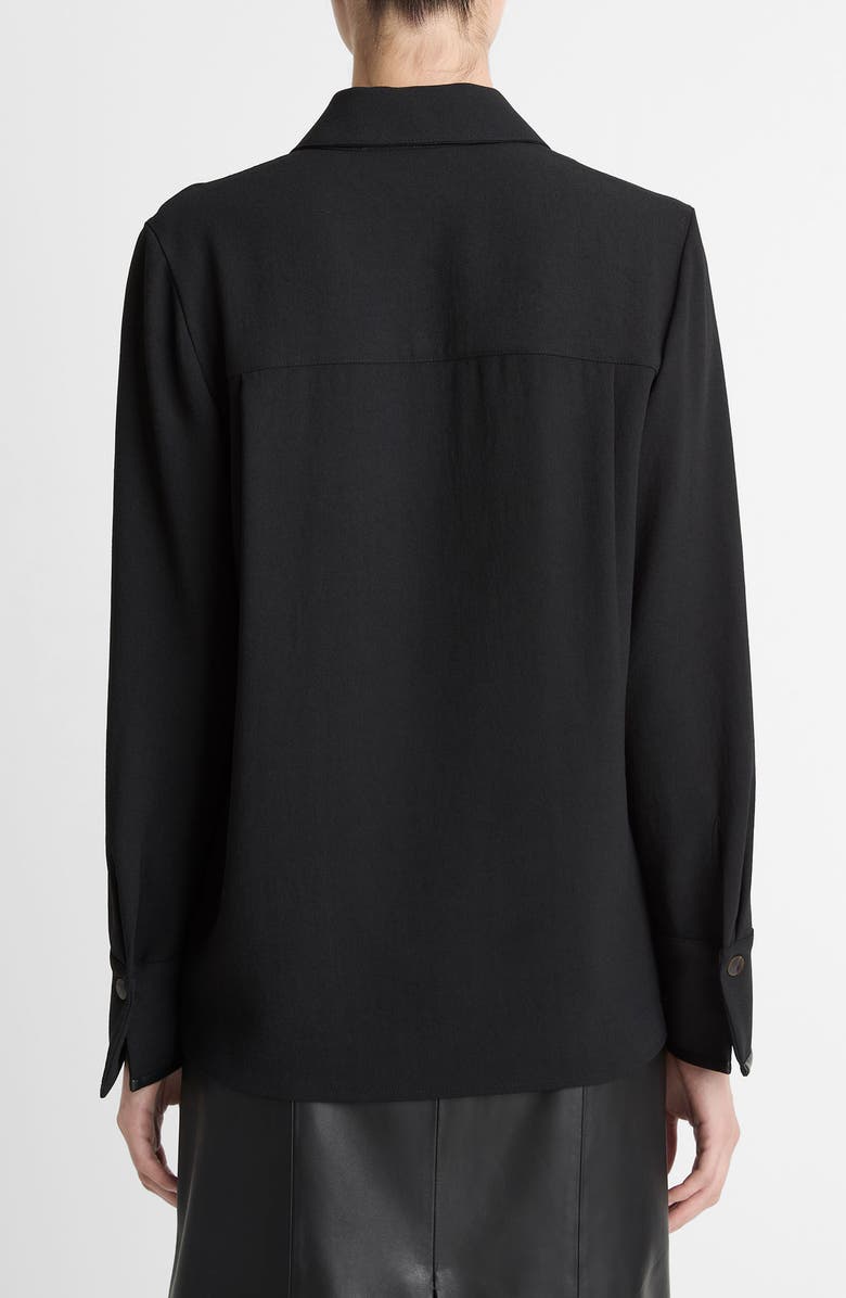 Vince Faux Leather Trim Button-Up Shirt, Alternate, color, Black