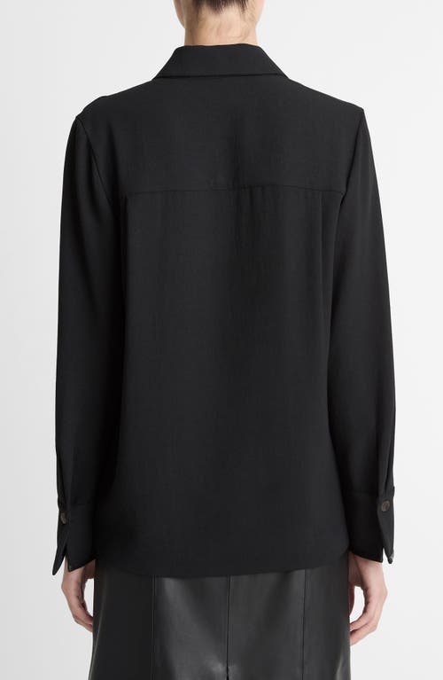 Vince Faux Leather Trim Button-up Shirt In Black