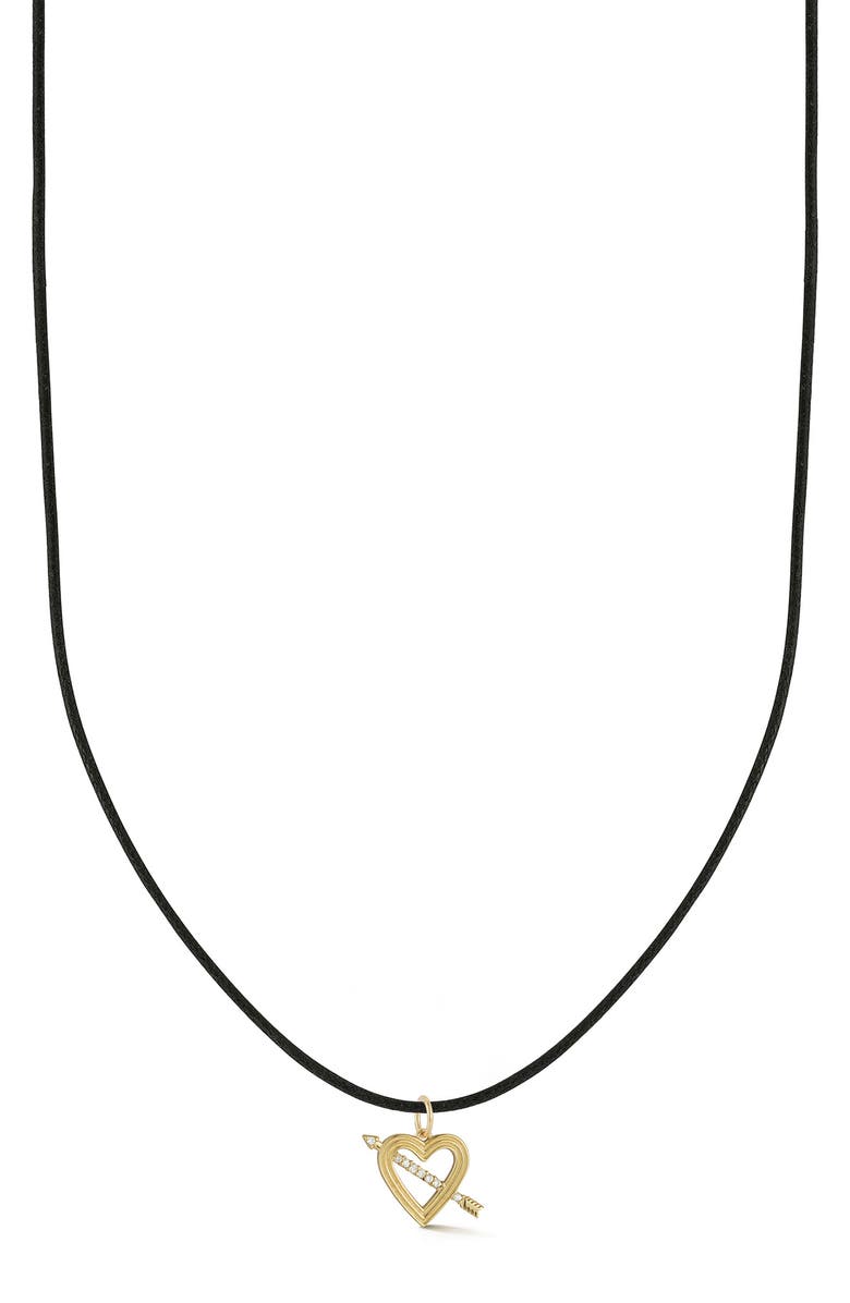 Ember Fine Jewelry 14k Gold Diamond Heart Cord Necklace, Main, color, Gold