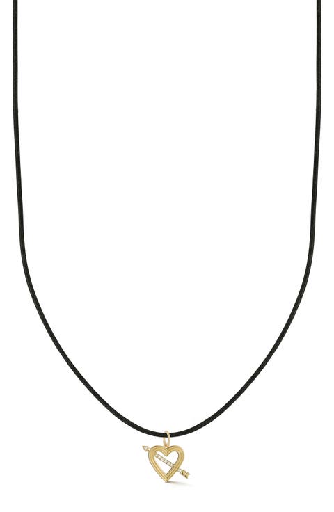 14k Gold Diamond Heart Cord Necklace
