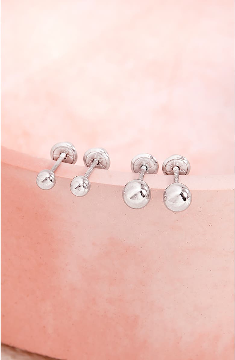 In Season Jewelry 14k Classic Ball White Gold Earrings, Alternate, color, Silver